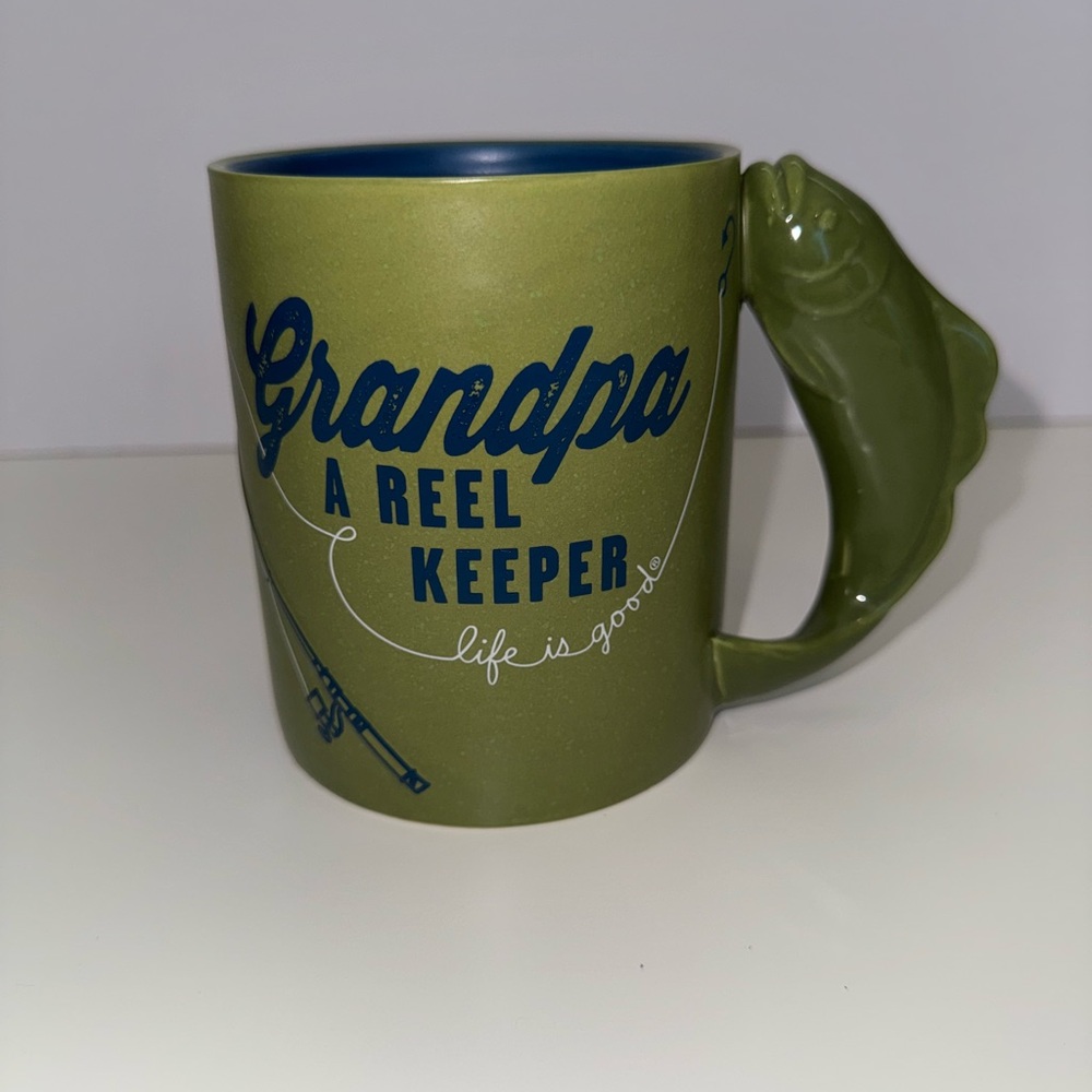 Hallmark Life Is Good Olive Green Grandpa Fish Handle Coffee Mug‎